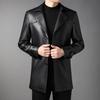 Jaqueta de Couro Veludo Média e Longa Masculina Outono e Inverno Nova Tendência da Moda Versão Coreana Gola de Terno de Botão Único Jaqueta de Couro para Meia-idade