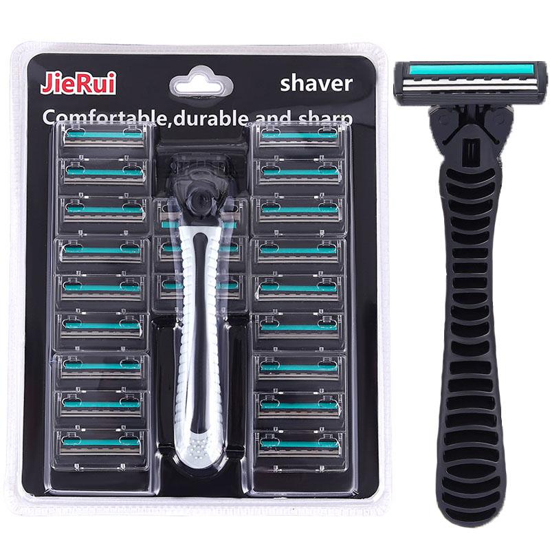 Stainless Steel Double-layer Razor Blades, Old-fashioned Manual Shaving Blades for Men, 1 Blade Holder, 21 Blade Heads