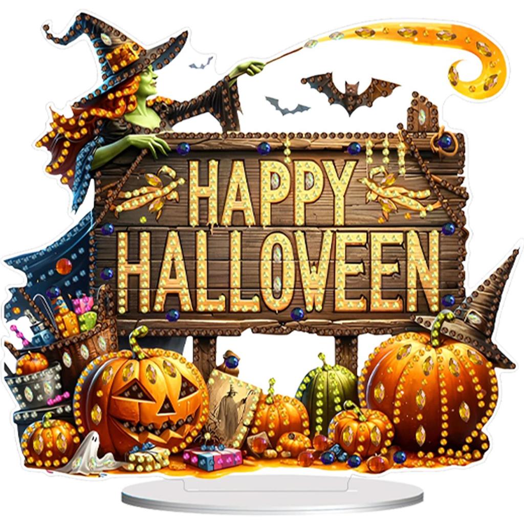 Acrylic Happy Halloween Diamond Painting Tabletop Ornaments Kit Table Top Diamond Painting Ornament Kits for Home Office Decor