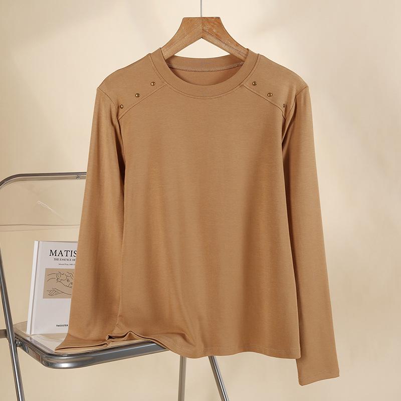 

Women s Autumn Long Sleeve Ribbed Pullover with Patchwork Buttons and Round Neck One Size (up to 130 jin)