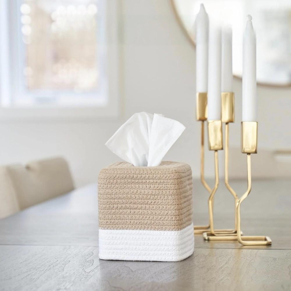 Cotton Thread Woven Tissue Box Rustic Roll Holder Multi-functional Napkin Storage Box  Living Room