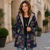 Women Bohemian Printed Hooded Coat, Fleece Lined Zip‑Up Mid‑Length Jacket, Ethnic Mandala Pattern Warm Outerwear with Pockets for Ladies