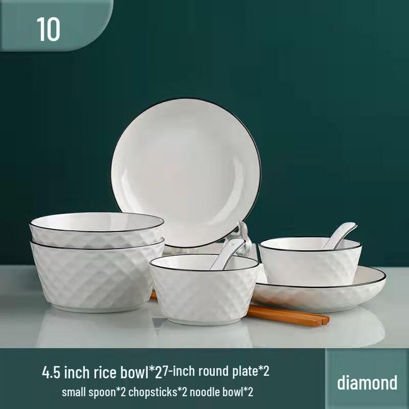Jingdezhen Ceramic Dinnerware Set 10-Piece Set with 2 Noodle Bowls