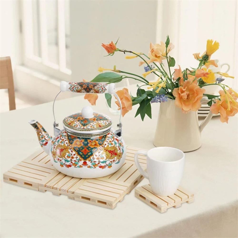 Floral Enameled Gas Water Kettle Chinese Style Tea Jug Thickened Coffee Pot  Gas Induction Cooker