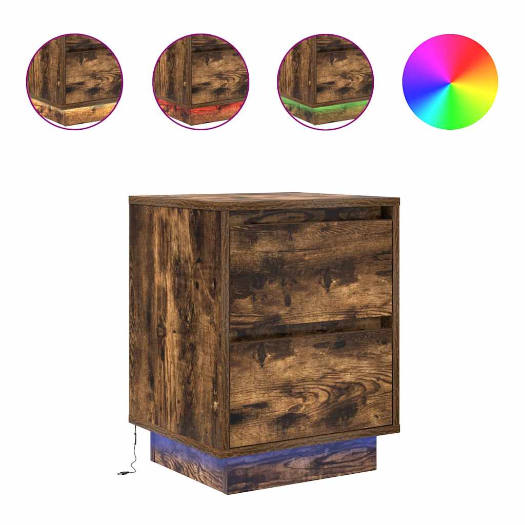 Nightstand with LED Lights Smoked Oak Finish 38 X 34 X 50 Cm