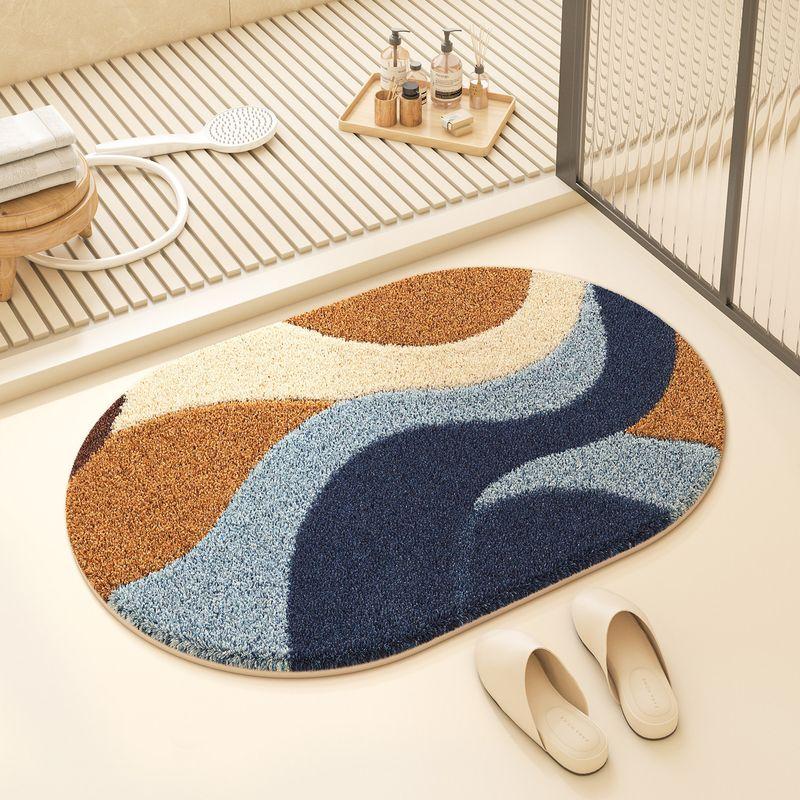 Tapis de Bain Ovale Doux Luxe Léger Absorbant l'Eau Antidérapant Lavable Entrée Douche Chevet Cuisine Tapis Décoratif 40x60cm 16x24inch