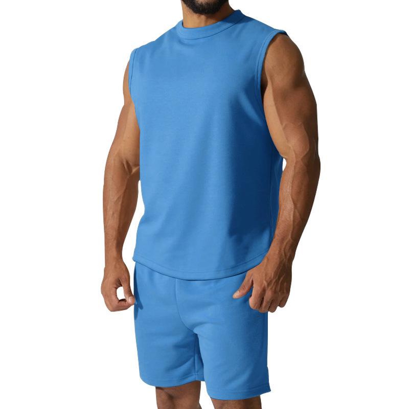 Men's Summer Sleeveless Sports Set: Casual Solid Color Tank Top & Shorts