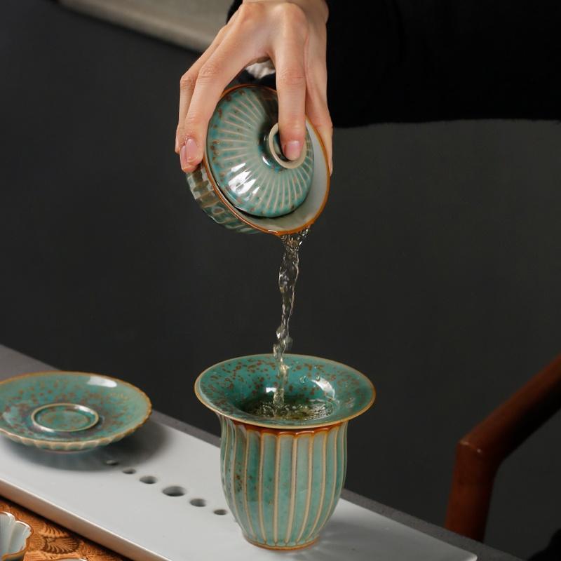 120ml Ceramic Gaiwan Japanese Style Tea Bowl Kiln Change Sancai Gaiwan