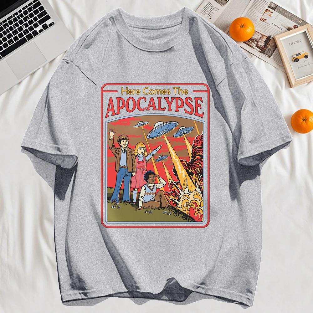 Here Comes The Apocalypse Printing Mens Tee Hip Hop Cotton Trendy ONeck Loose T Shirt Casual Comfortable Man Short Sleeve