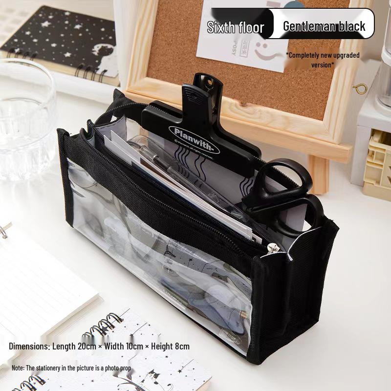 Six-Layer High Capacity Transparent Pencil Case for School Girls - Stylish and Simple Compartment Stationery Bag