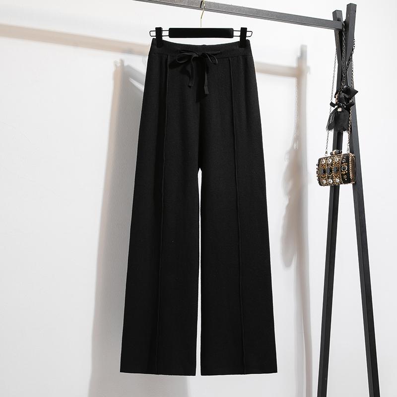Dimanaf 2025 Autumn Plus Size Harlen Knitted Pants New Women Fashion Loose Vintage Wide-leg Pants