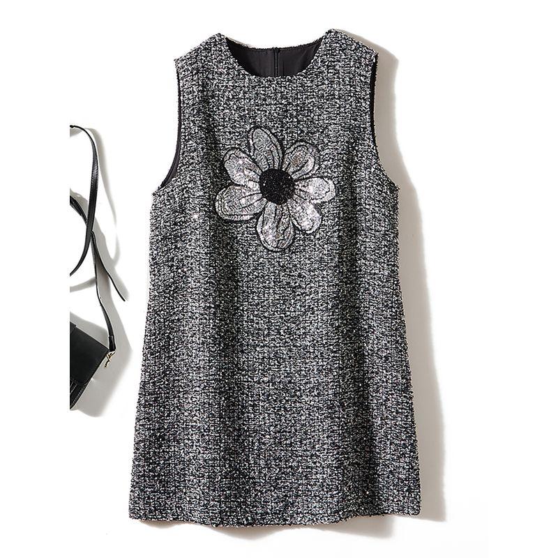 Great Fire! Welfare Old Pink ~ Tweed Sequins Attached Glitter SUNFLOWER Vest Skirt Women Autumn and Winter Dress Thick