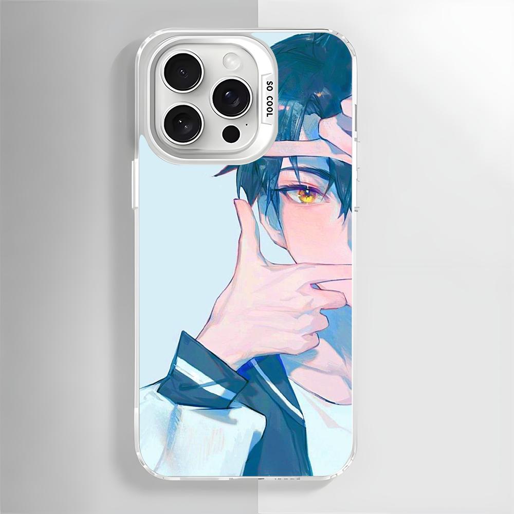 Anime L-Link Clicks Phone Case For iPhone 16 15 14 13 12 11 Pro Max White Purple Matte Laser Metallic Aurora Funda