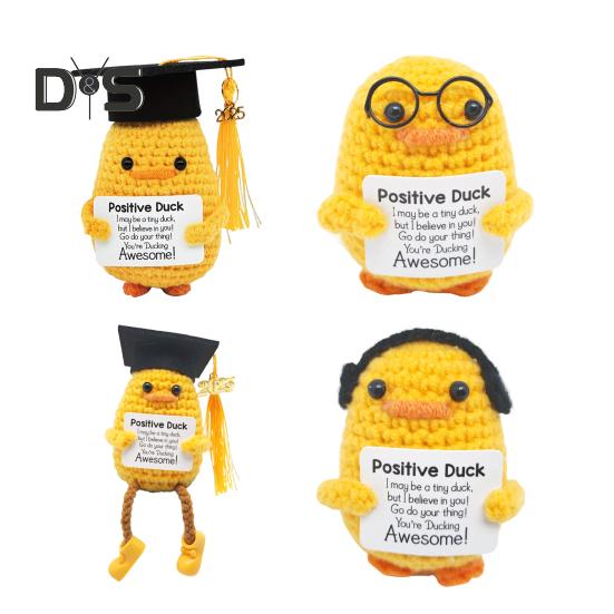 Häkelpuppe Handgemacht Plüsch Positive Ente Inspirationskarte Gestrickte Puppe Rucksackzubehör Abschlussgeschenk