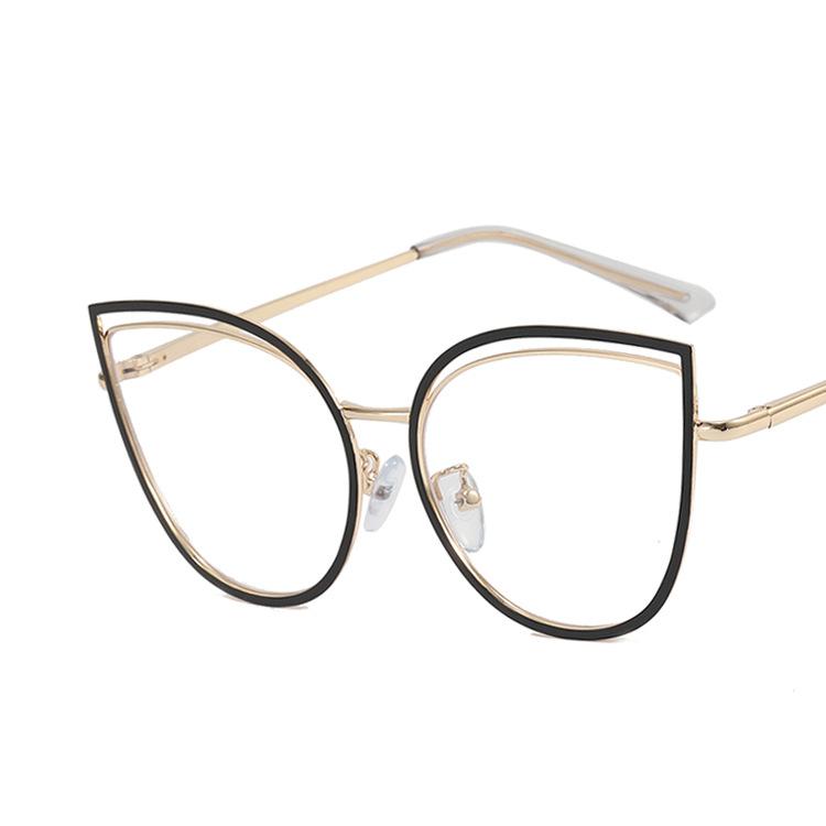 Women's Glasses Anti-Blue Light Fashion Retro Characteristic Artistic Hollow Cat's Eye Plain Glasses Student Commuter Street Shooting Travel Glasses