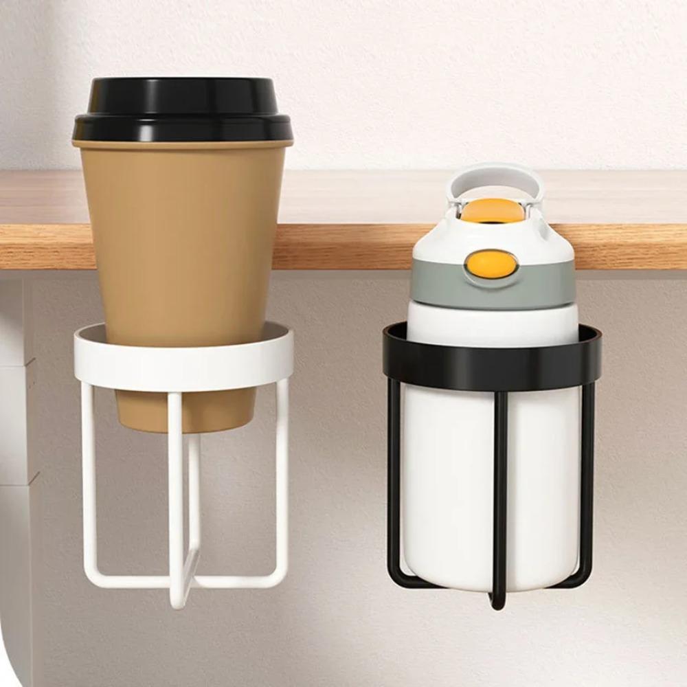 No Drill Metal Cup Holder Clip On Table Horizontal Vertical Mount Anti Spill Office Mug Rack Storage Tray Bathroom Cup Holder
