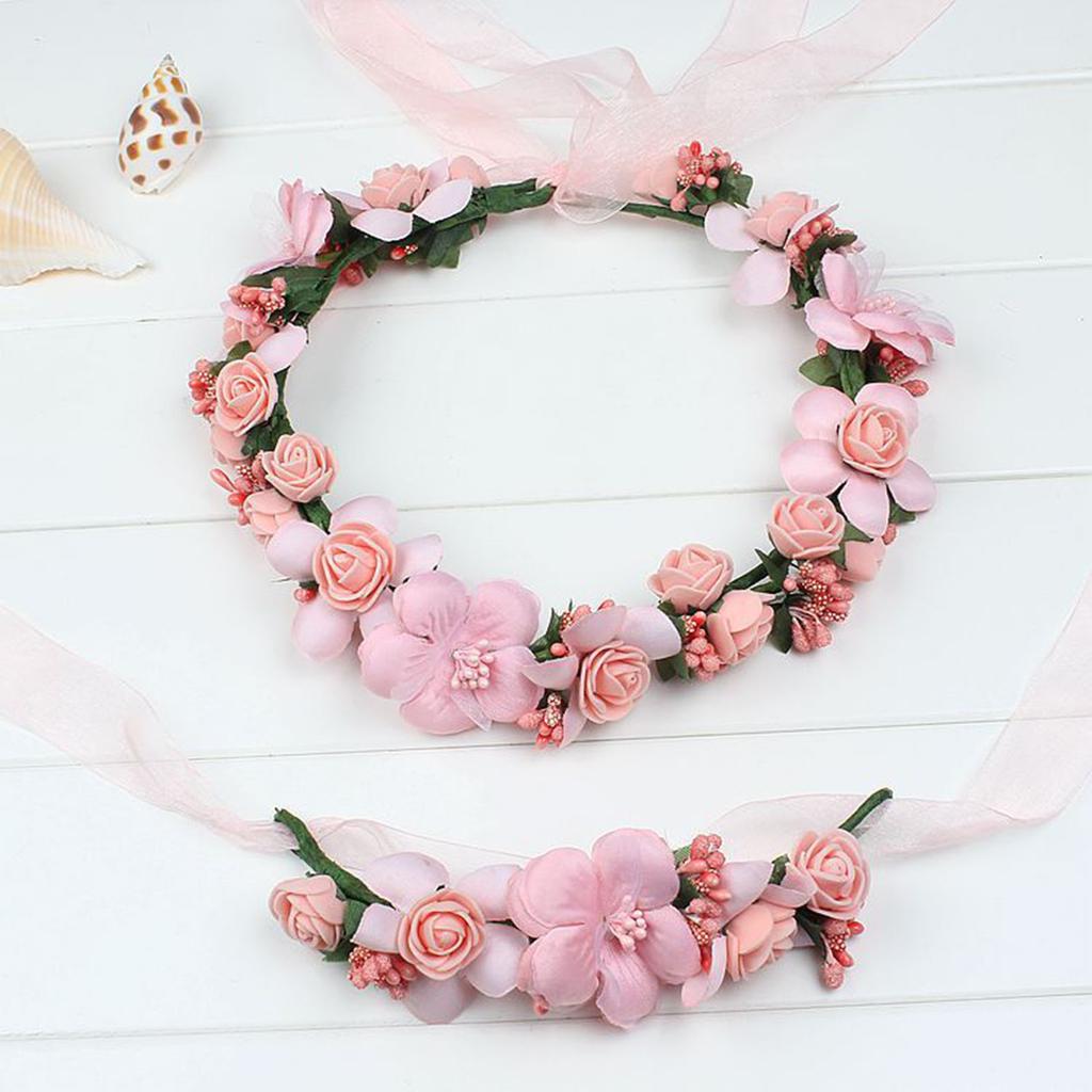 S160707 Artificial Flower Hairband And Bracelet Set Fabric Material For Women And Girls