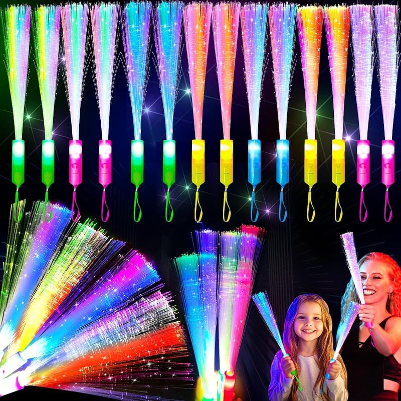 30 Pcs Colorful Glow Fiber Wands,Toys Glow Sticks Bulk Party Pack for Adults,Glow in the Dark Party Supplies for Back to School Halloween , Wedding, 30 Pack