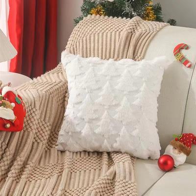 Housse de coussin décorative en peluche douce Décoration d'intérieur Noël Salon Canapé Coussin à jeter Rouge Brodé Taie d'oreiller 45x45cm