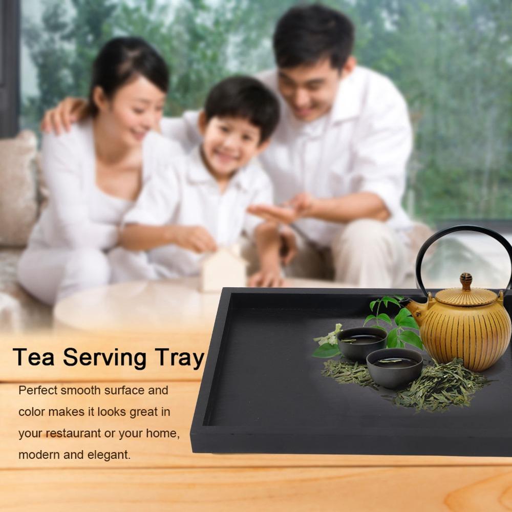 Snack Plate Black Wood Serving Tray Rectangle Shape Decorative Platter Solid Wood Tray Wood Rectangle Tray Home Kitchen