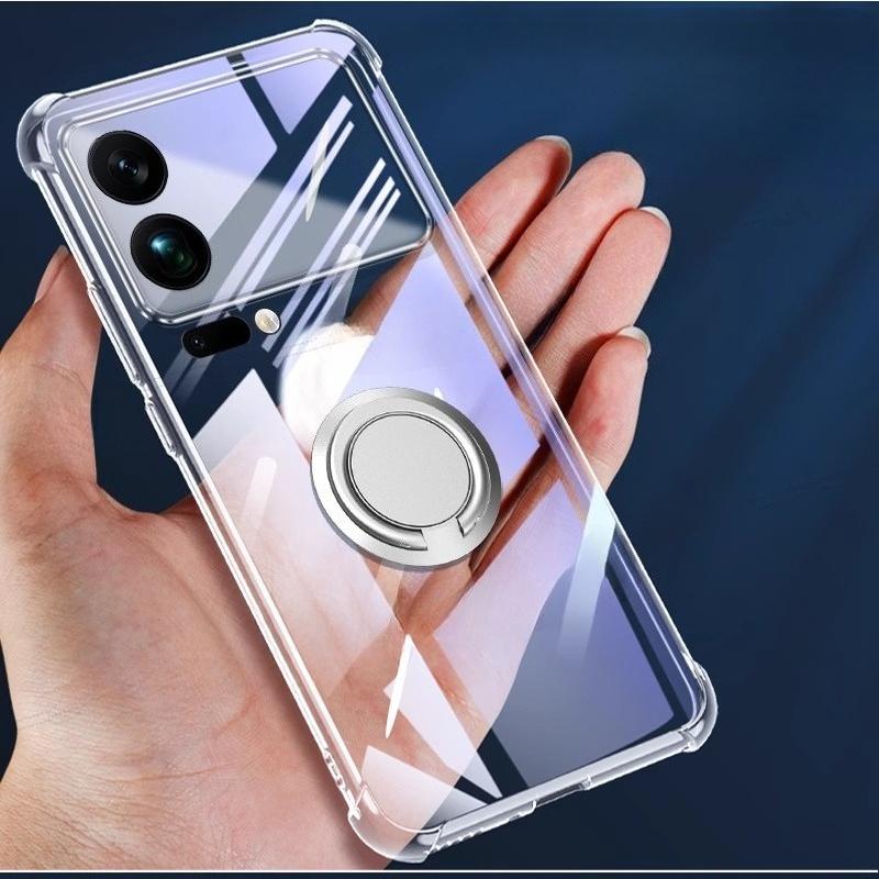 Shockproof Airbags Clear Soft Case for Xiaomi 17 Pro Max Mi17 17pro Transparent Magnetic Ring Holder Silicone TPU Stand Cover
