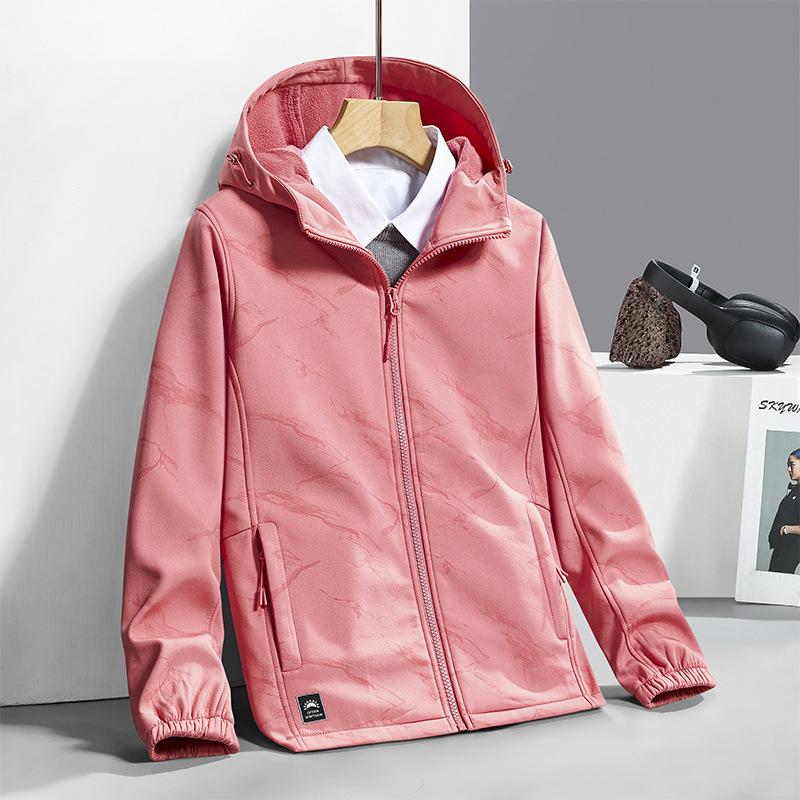 Outdoor Soft Shell Jacket Men's and Women's Fleece Hooded Trench Coat Camouflage Breathable Autumn and Winter Cold Mountaineering Jacket