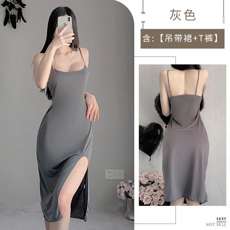 Sexy lingerie sexy split long dress hot suspender nightgown nightclub cosplay uniform home women's dress