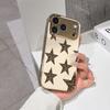 Lucky Start Phone Case For iPhone 17 16 15 14 13 12 11 Pro Max 16E Gold Electroplated glass shell  Leopard Print Stars Cover