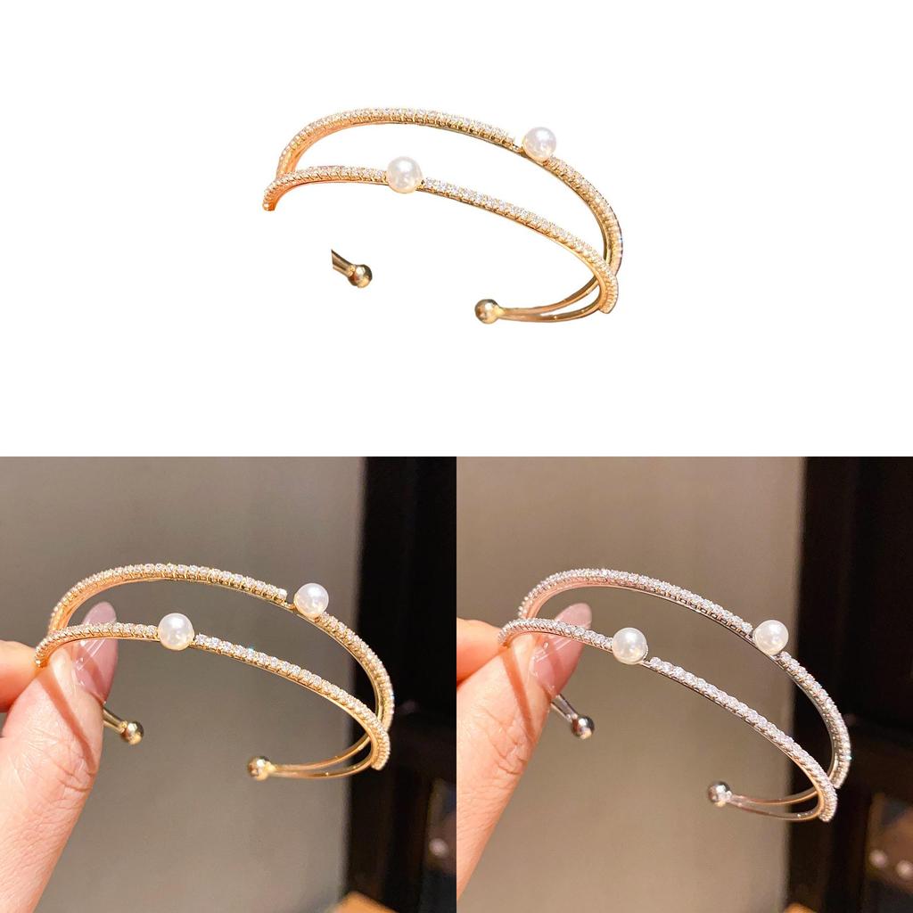 Minimalist Zircon Pearl Double Layer Bracelets For Women With Geometric Design