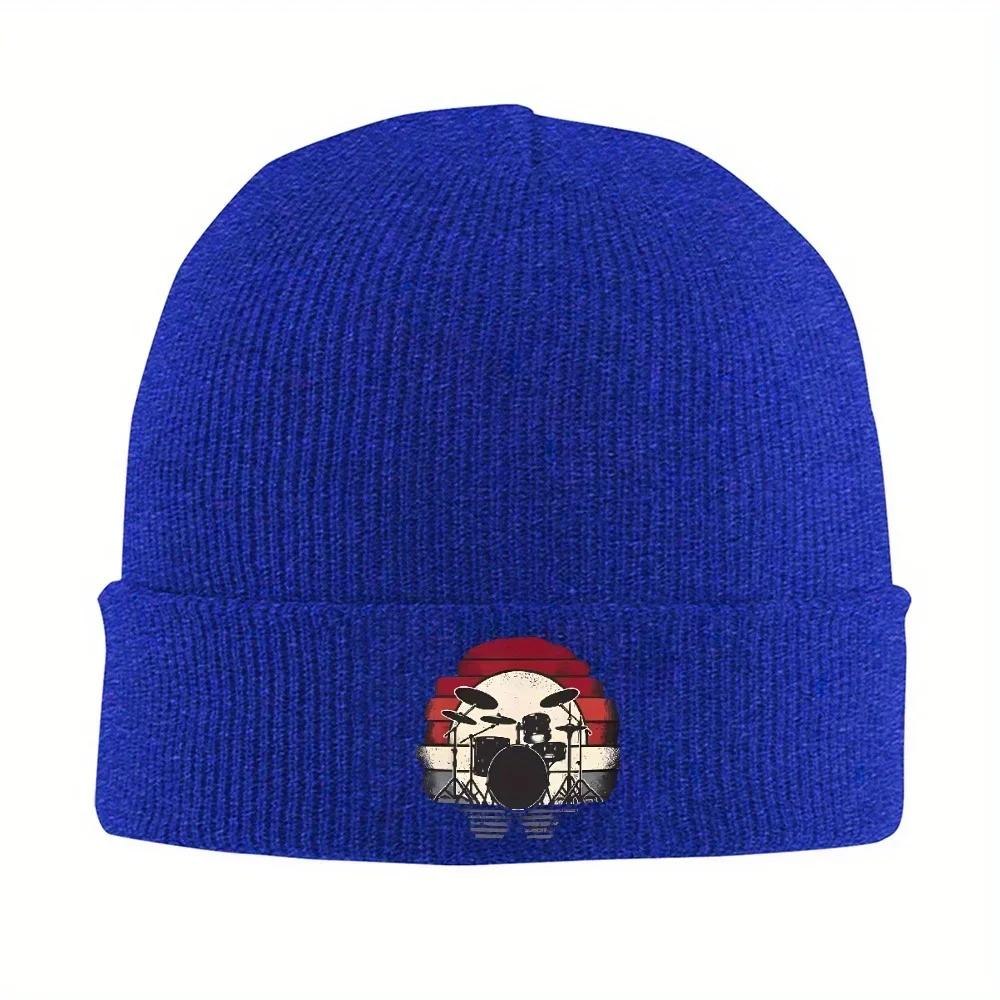 pc Drums Drummer Band Drumset Retro Vintage Drum Hat Autumn Winter Beanie Street Cap Unisex Women Acrylic Knitted Hat