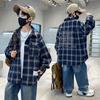 Loose Casual Korean Boy Long Sleeve Plaid Shirt for Children Spring Autumn Clothing Teenage Kids Cool Outerwear Age 5 To 14 Year