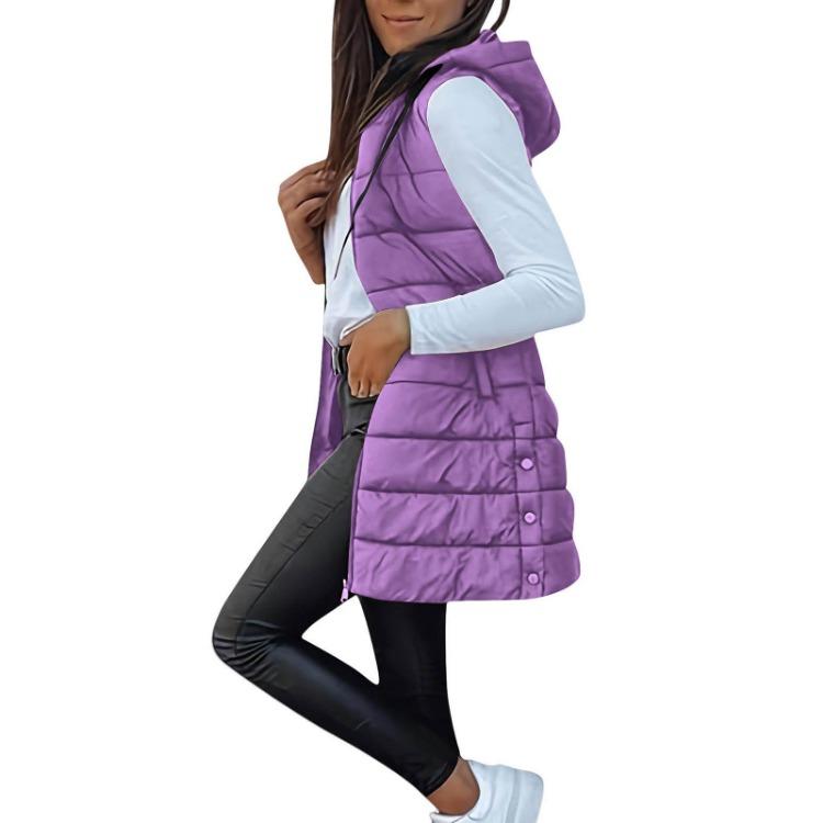 Lightweight Warm Women Long Vest Outerwear Plain Sleeveless Hood Winter Coat Jacket S