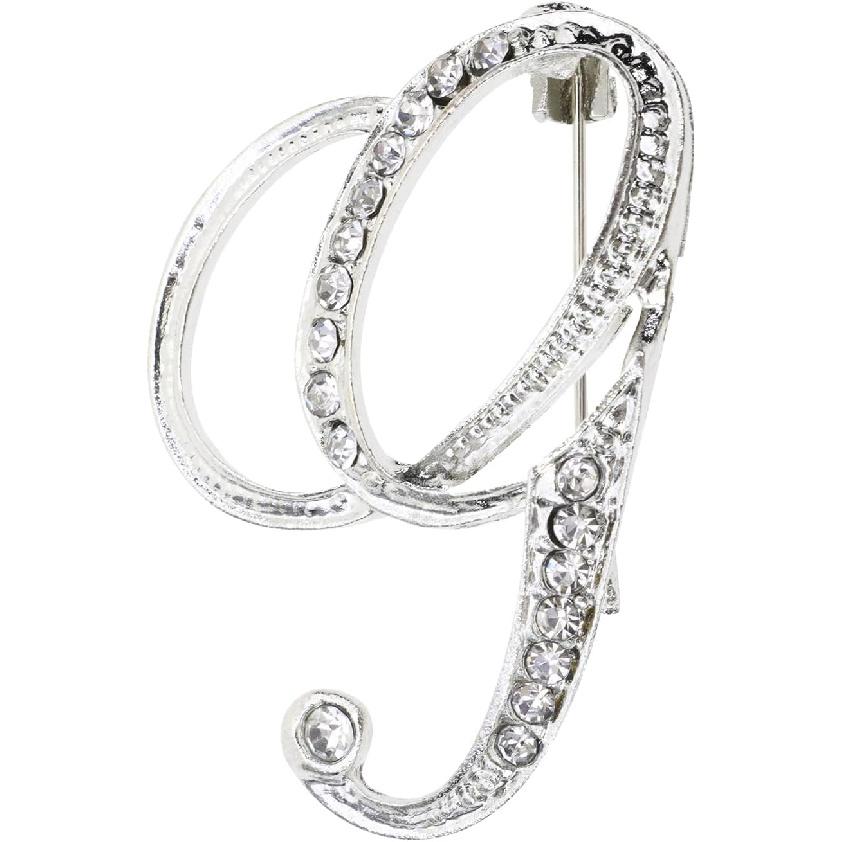 26 Letter Brooch Pins Small Silver Metal Rhinestone Crystal Initial A~Z Alphabet Brooch Lapel Pins for Men Women Girls Boys Birthday Christmas