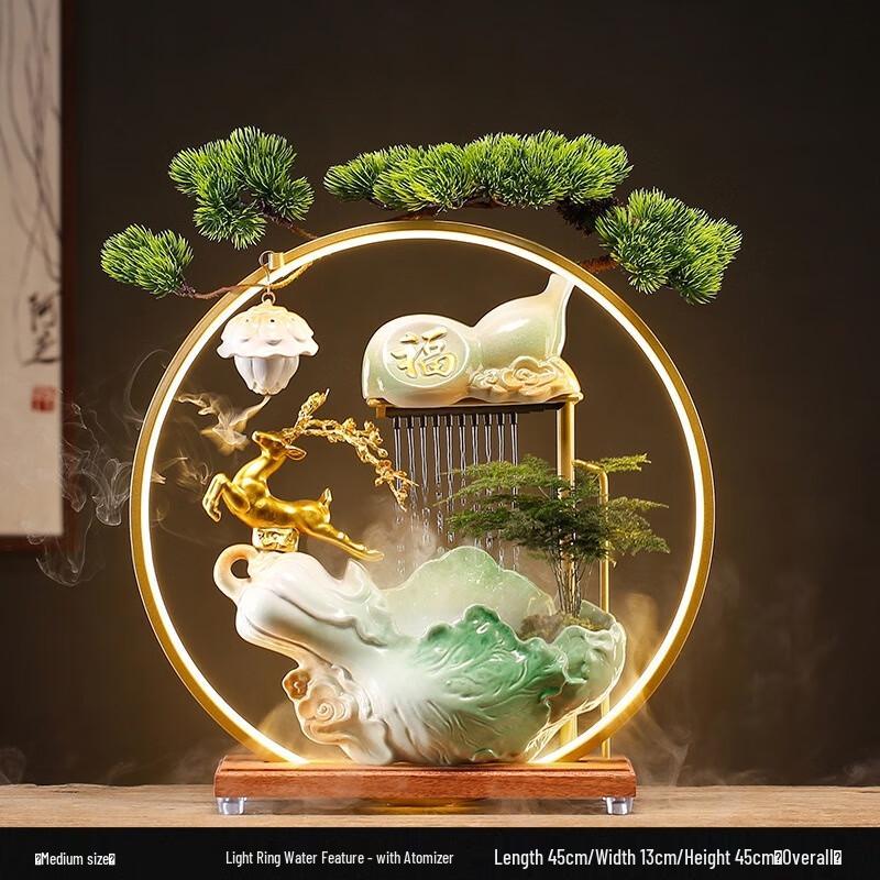 OIMG Flowing Water Deer Fountain Ornament with LED and Mist Maker