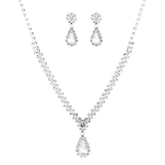 1 Set Braut Halskette Ohrringe Wassertropfenförmiger Strassschmuck Koreanischer Stil Funkelndes Schmuckset für Hochzeit