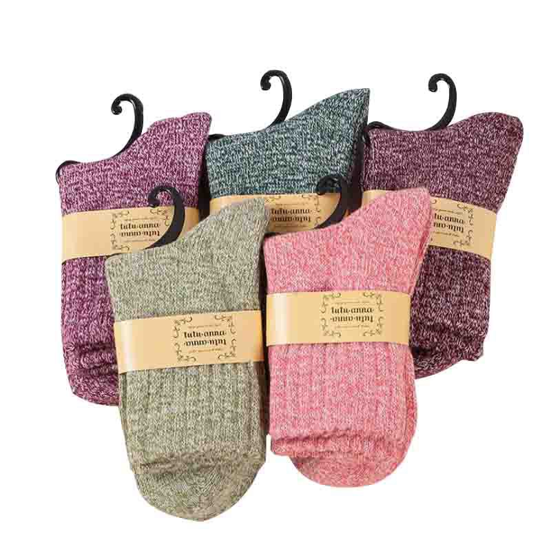 Autumn Winter Wool Socks Thickened Warm Solid Color Socks Double Threaded Mid Calf Cotton Socks Outdoor Women's Rabbit Casual Versatile Socks