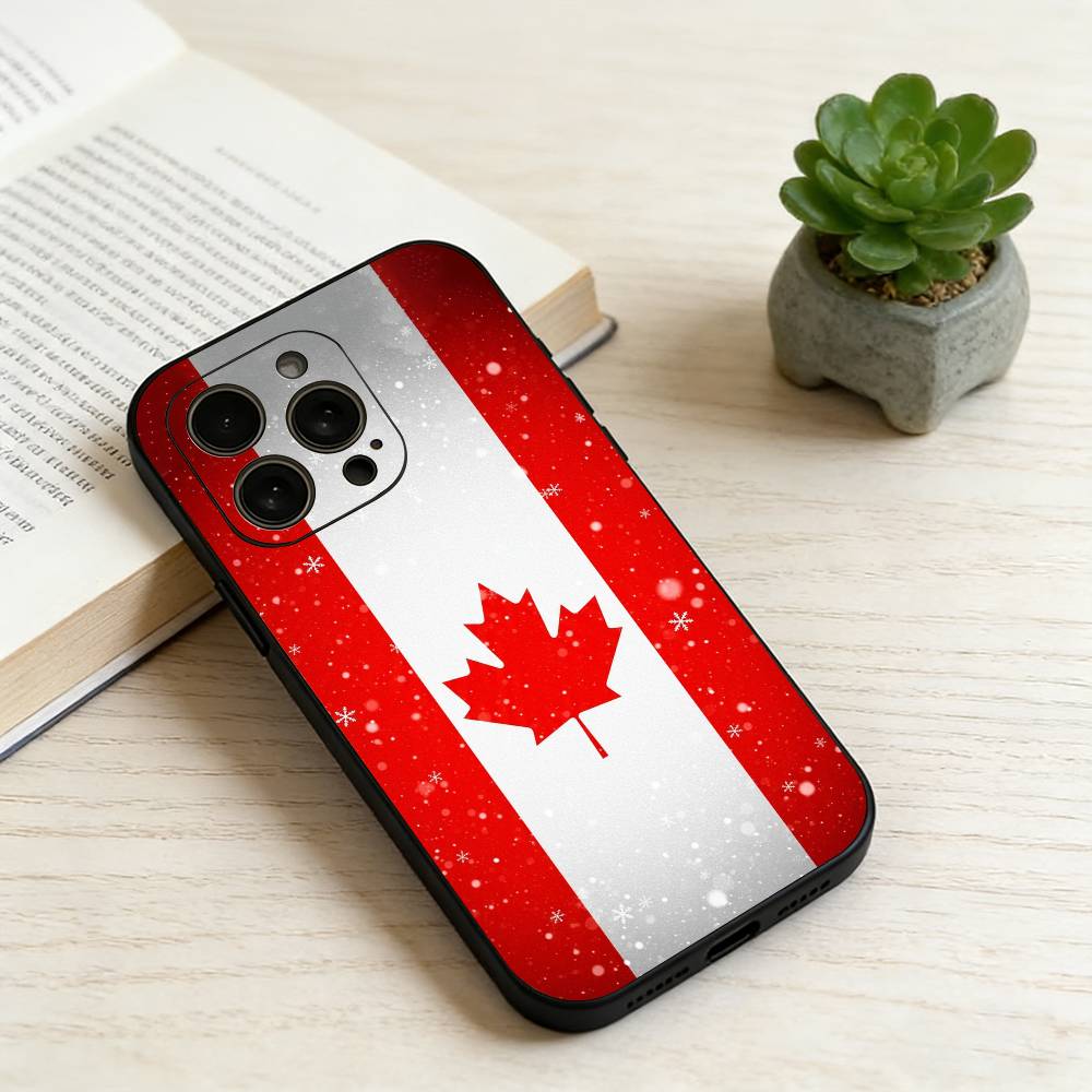Canada Flag Aesthetic Phone Case For iPhone 17, 16,15,14,13,12,11 Plus,Pro Max, Others Soft Black Cover