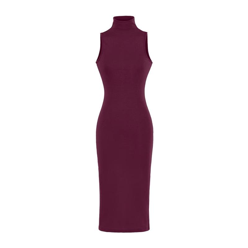 

Retro High-Neck Sleeveless Dress for Women: Elegant, Stretchy, Waist-Cinching, and Figure-Flattering Bodycon Long Skirt with Back Slit. Medium