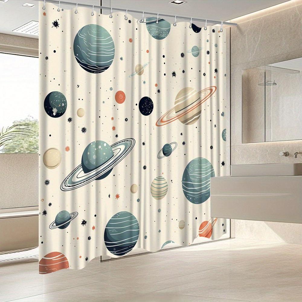 Whimsical Galaxy Shower Curtain, Vibrant Space Art With Planets & Stars, Polyester, Perfect For Modern Bathroom Decor