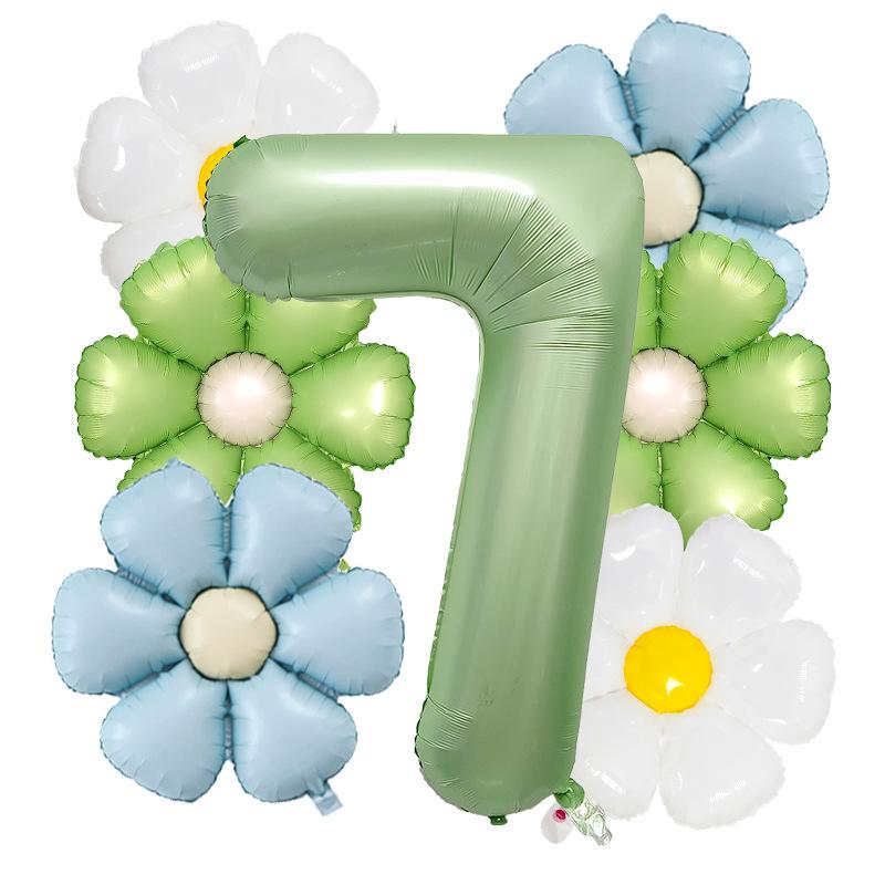 7pcs Matte Finish Daisy Balloon Number Wedding Decor Birthday Party Decoration Aluminum Foil Balloon Baby Shower Decorations