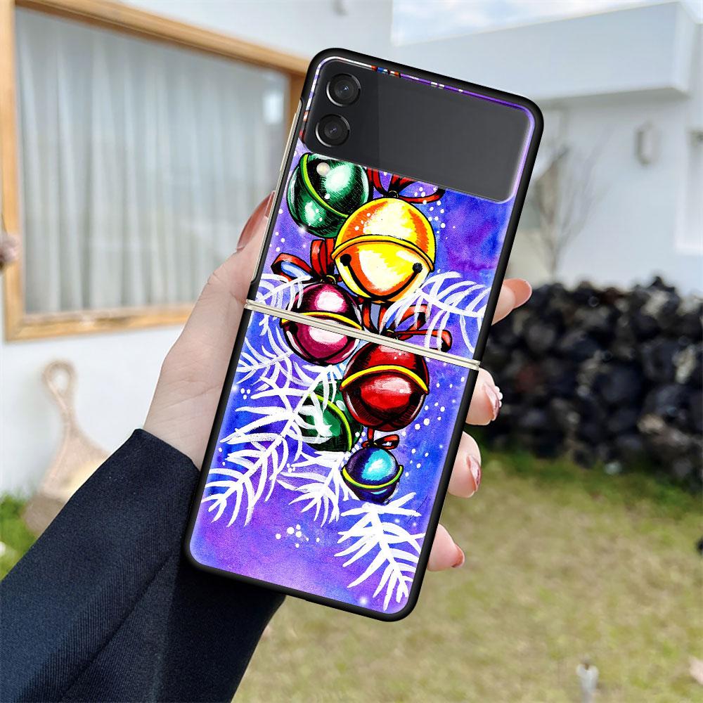 Luxury Case For Samsung Galaxy Z Flip 4 3 5G Black PC Hard Phone Cases Fashion Back Cover ZFlip Funda Merry Christmas Shell Capa