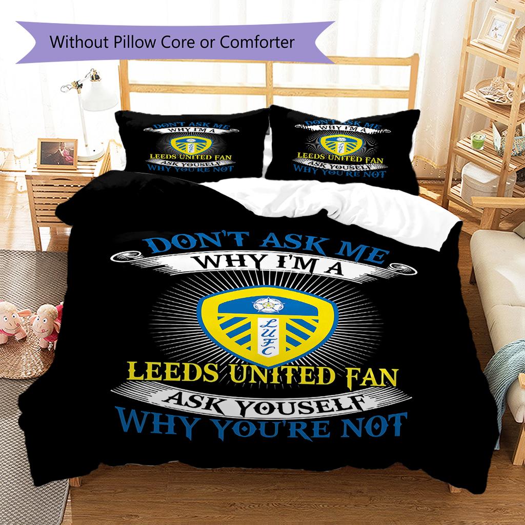 Ložní prádlo se vzorem fotbalového klubu Leeds United, Sada přikrývky Povlak na přikrývku Povlak na polštář Domácí narozeninový dárek (1 * povlak na peřinu + 2 * povlak na polštář, bez jádra)