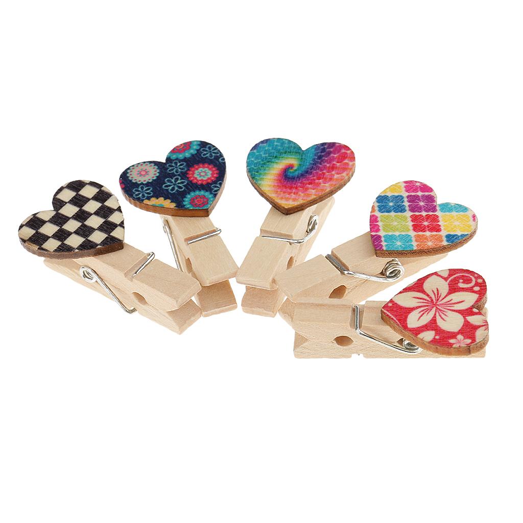 100x Heart Wood Clips Photo Paper Pegs Scrapbooking Embellishments 35mm