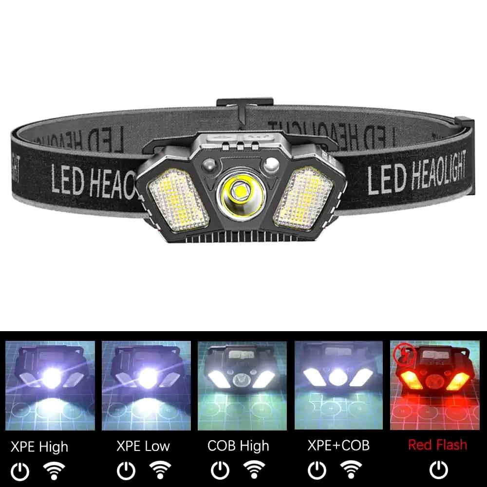 Strong Light Headlamp Portable LED Sensor Headlight USB Rechargeable Head Flashlight Outdoor Camping Fishing Emergency Lantern