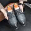 Business Dress Casual Gray Men's Suit Leather Shoes Black Men's Shoes Pointed Crocodile Pattern Korean Version British Retro Trend
