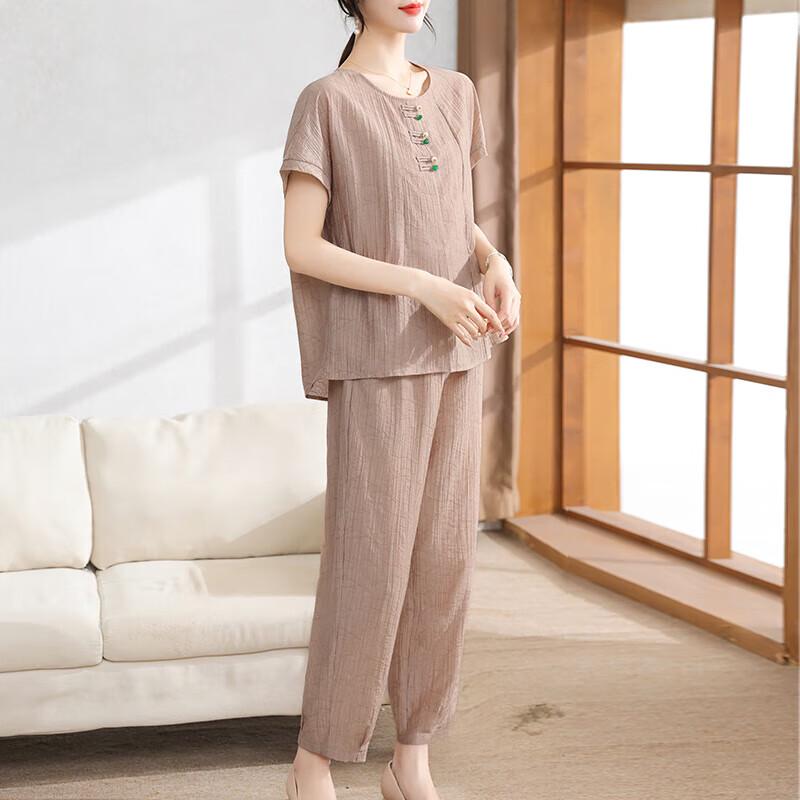 XUEXI Mid-Aged Women s Elegant Plus Size Short Sleeve Set 4XL