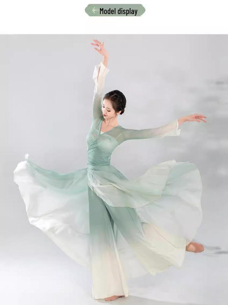 Elegante chinesische klassische Tanz-Trainings- und Aufführungskleidung aus fließendem Gaze