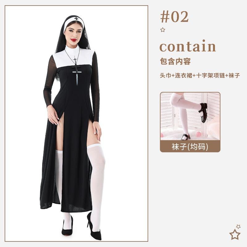 Halloween Adult Costume Cosplay Sexy Cross Nun Costume Mardi Gras Costume