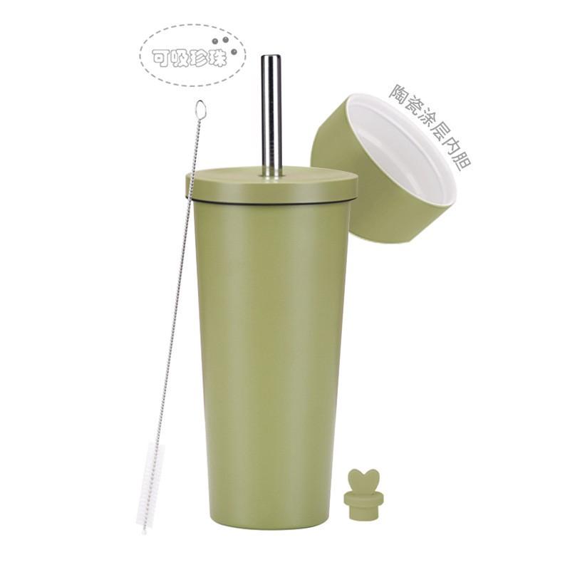 710ml Vacuum Insulated Stainless Steel Tumbler With Ceramic Coating Inner Straw Lid Hot Cold Drinks