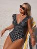 Sexy Polka-Dot-Print Rüschenärmel Tiefer V-Ausschnitt Schlanker Bikini Badeanzug für den Sommerstrand